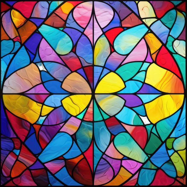 Colorful Abstract Stained Glass Pattern with Symmetrical Design - Download Free Stock Images Pikwizard.com