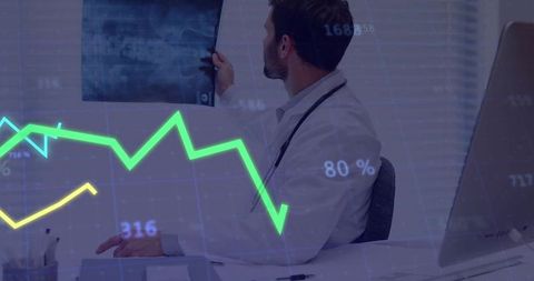 Doctor Examining X-ray with Analytics Overlay