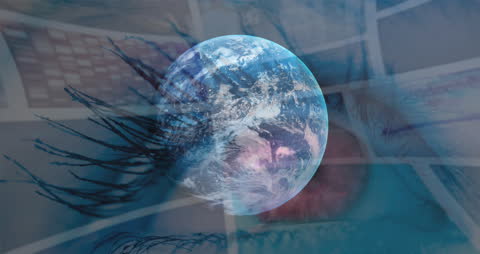 Futuristic Globe with Digital Eye and Data Integration Visualization