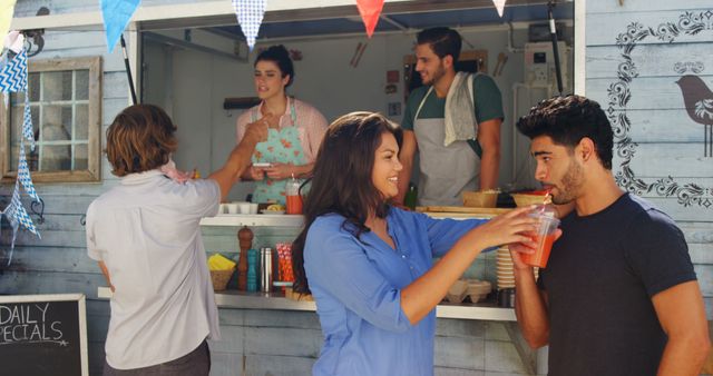 Friends Enjoying Refreshments at Food Truck - Download Free Stock Images Pikwizard.com