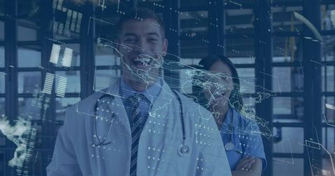 Medical team analyzing global data in healthcare lab