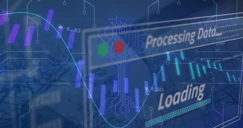 Data Processing Animation with Global Cityscape Background