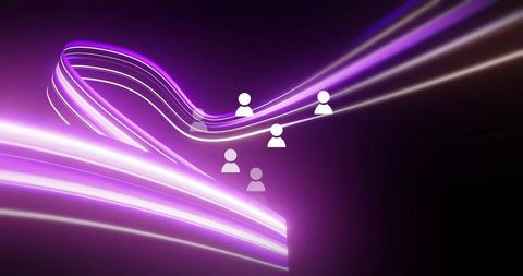 Futuristic light ribbons with user icons in digital space