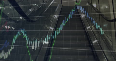 Financial Data Overlay on Moving Escalator Background