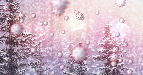 Covid-19 cells in winter forest during pandemic