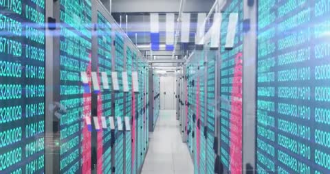 Futuristic Data Center With Cybersecurity Overlay and Fingerprint Icon