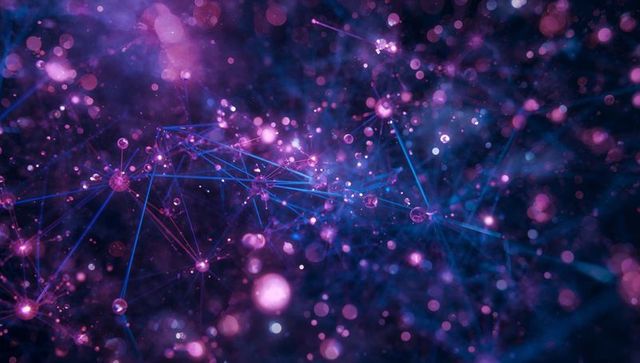 Futuristic Digital Network Mesh in Purple Space