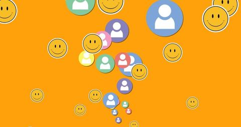 Flying Social Media Icons and Emojis on Bright Orange Background - Download Free Stock Images Pikwizard.com