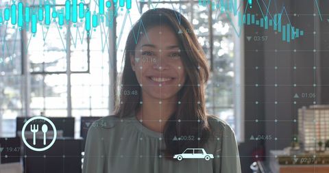 Businesswoman Harnessing Digital Data in Modern Office