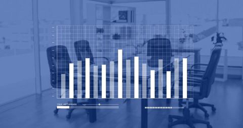 Translucent bar chart overlay presenting business analytics in modern glass boardroom