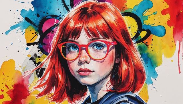 Adolescent girl with red glasses against vibrant graffiti