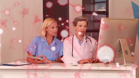 Medical Professionals Analyzing Reports with Futuristic Digital Overlay