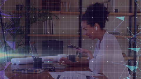 Businesswoman Communicating Digitally with Data Processing Elements