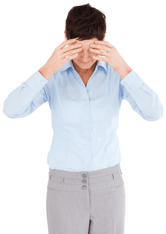 Businesswoman Holding Head in Stress Pose with Transparent Background