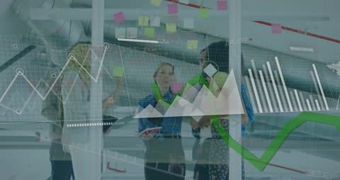 Diverse Business Team Analyzing Data with Virtual Charts Overlay