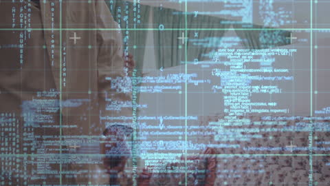 Digital Code and Data Overlay on Business Background