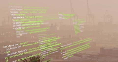 Cityscape with Overlaid Computer Code Art and Technology Theme - Download Free Stock Images Pikwizard.com