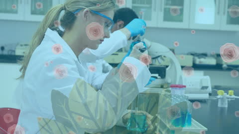 Scientists Conducting Research in Laboratory with Digital Overlay
