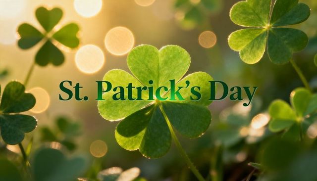 Glowing backlit shamrock catching golden light with bokeh for st. Patrick's day