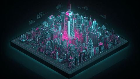 Futuristic Neon Cityscape with Holographic Overlays