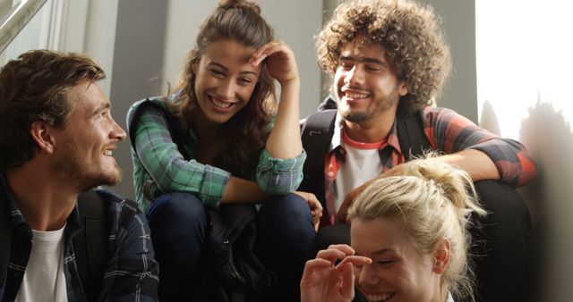 Diverse Group of Students Socializing on Staircase - Download Free Stock Images Pikwizard.com