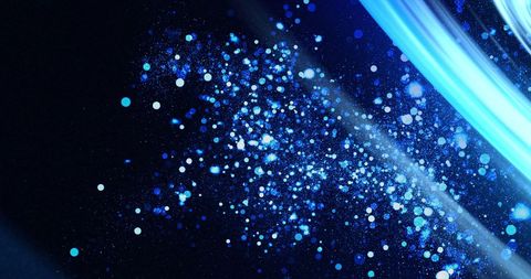 Abstract Blue Particle Glows on Dark Digital Background
