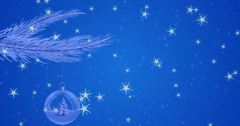 Festive Christmas Snow Globe Ornament Hanging on Pine Branch