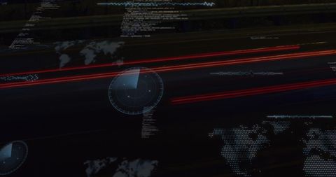 Futuristic Glitch Hologram with Maps and Radar Overlays