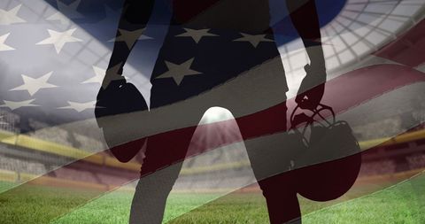 American Rugby Concept with Player Silhouette and Flag Overlay