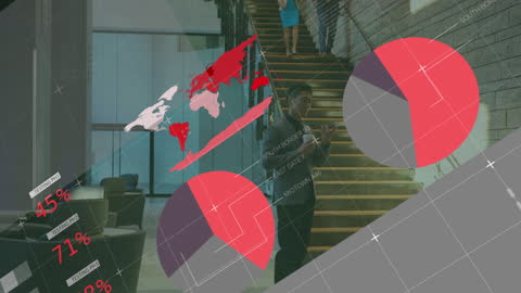 Businesswoman in Office with Digital Statistical Graphics