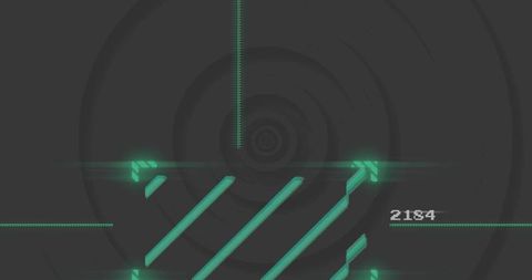Teal holographic hud with diagonal data bars, concentric rings, scanlines and readout 2184