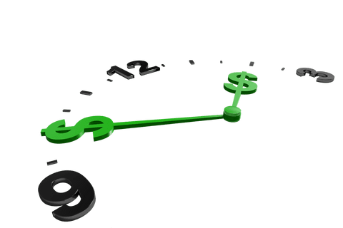 Transparent clock with dollar sign symbols illustrating time and finance