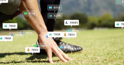 Athlete Preparing for Run with Overlaid Digital Connectivity