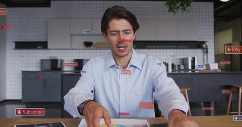 Streaming presenter interacting with augmented ui overlays in modern coworking workspace