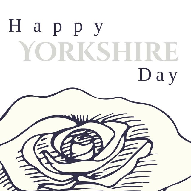 Illustrative image of happy yorkshire day text and rose over white background, copy space. vector, flower, patriotism, celebration, freedom and identity concept.