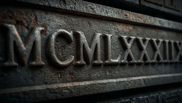 Highlighting raised roman numerals on weathered cast-metal plaque with rust patina
