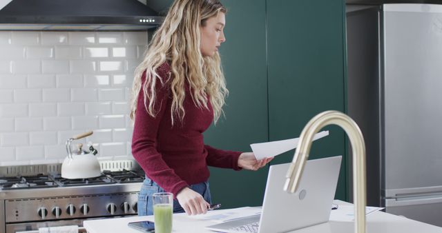 Woman Working from Home in Modern Kitchen - Download Free Stock Images Pikwizard.com