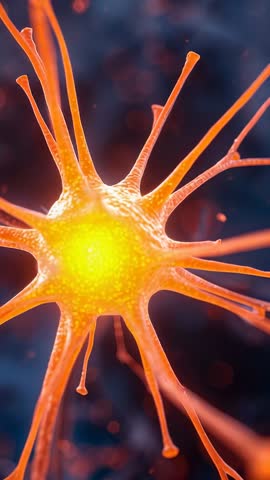 Vertical video showing pulsating viral particle with radiating spikes and glowing core