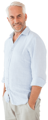 Happy Mature Man Smiling with Hands in Pockets Transparent Background - Download Free Stock Videos Pikwizard.com