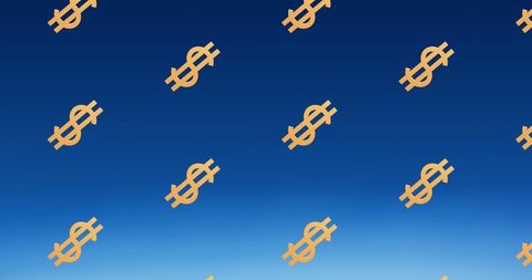 Seamless yellow dollar symbols on blue background