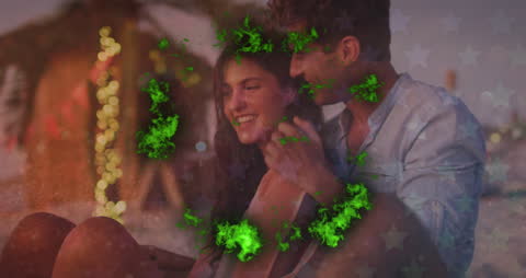 Romantic Beach Countdown with Fireworks Effect