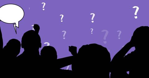 silhouetted crowd questioning with speech bubbles and question marks - Download Free Stock Images Pikwizard.com