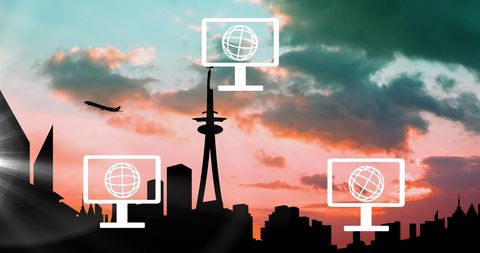 digital connectivity over global skyline and airplane - Download Free Stock Images Pikwizard.com