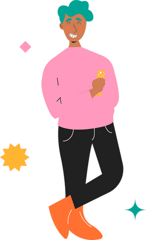 Casual Figure Holding Glass with Vibrant design on Transparent