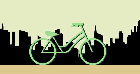 Minimalist Green Bicycle With Urban Cityscape
