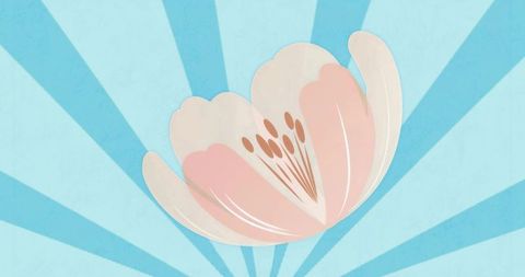 Floating stylized flower on radiant blue backdrop