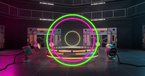 Futuristic sci-fi portal glowing in laboratory environment