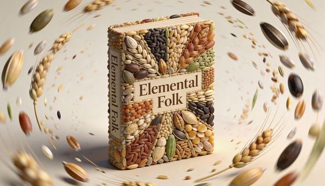 Elemental folk seed mosaic hardcover featuring swirling wheat, grains and earthy texture