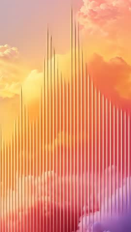 Pulsing Spectrum Bars Rising Over Pastel Cloudscape Vertical Music Visualizer Loop