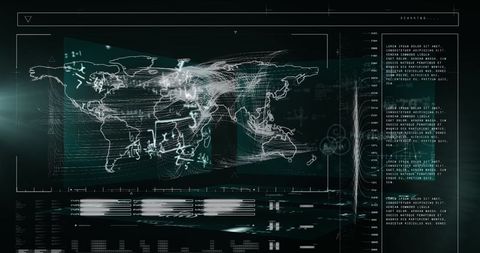 Futuristic Data Processing Interface with Global Map and Calculations - Download Free Stock Images Pikwizard.com